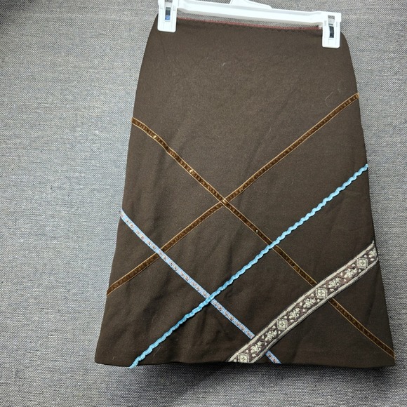 Monnalisa Brown Ribbon Trim Midi Skirt Made in Italy Velvet Ric Rac Embroidered